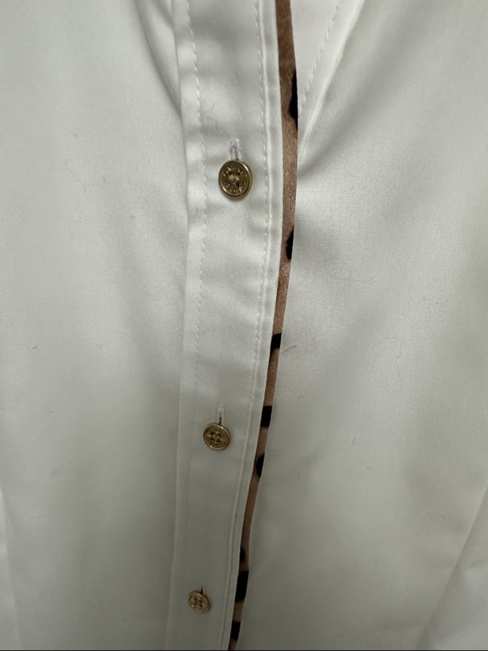 Calvin Klein White Button-Up Shirt with Leopard Trim Accent - Picture 4 of 7